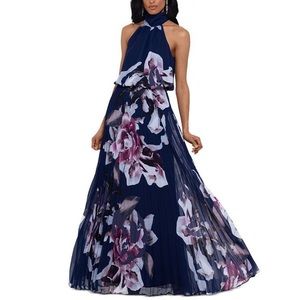 Betsy & Adam Floral-Print Chiffon Halter